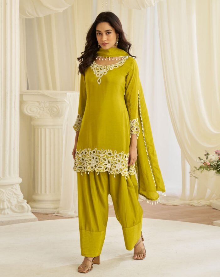Green Crepe Silk Beads Work Women Readymade Partywear Farsi Salwar Suit