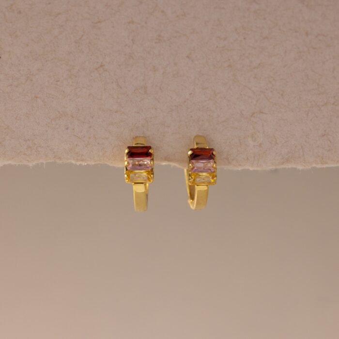 Multiple Baguette Birthstone Huggies