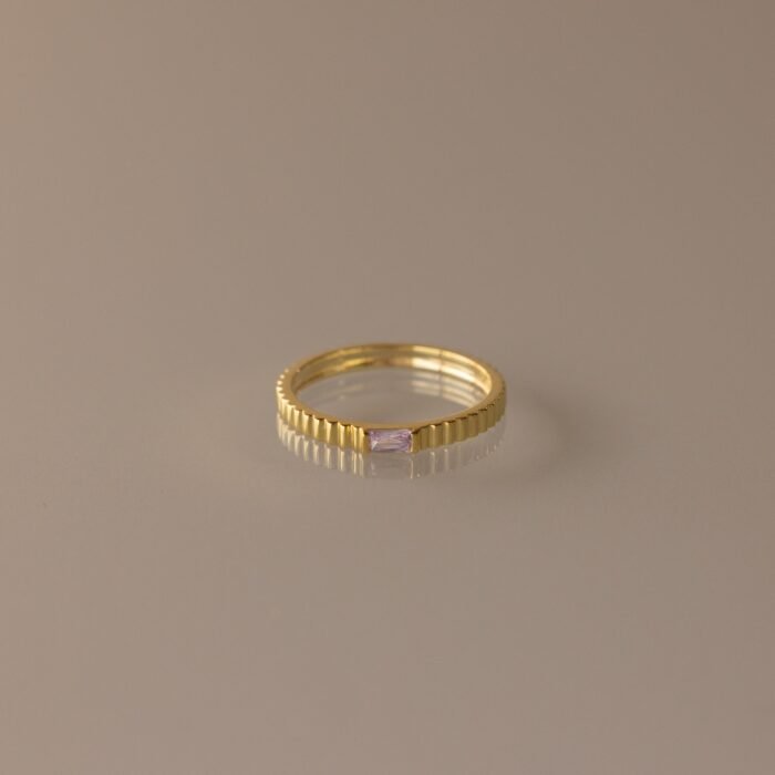 Dainty Ribbed Birthstone Ring