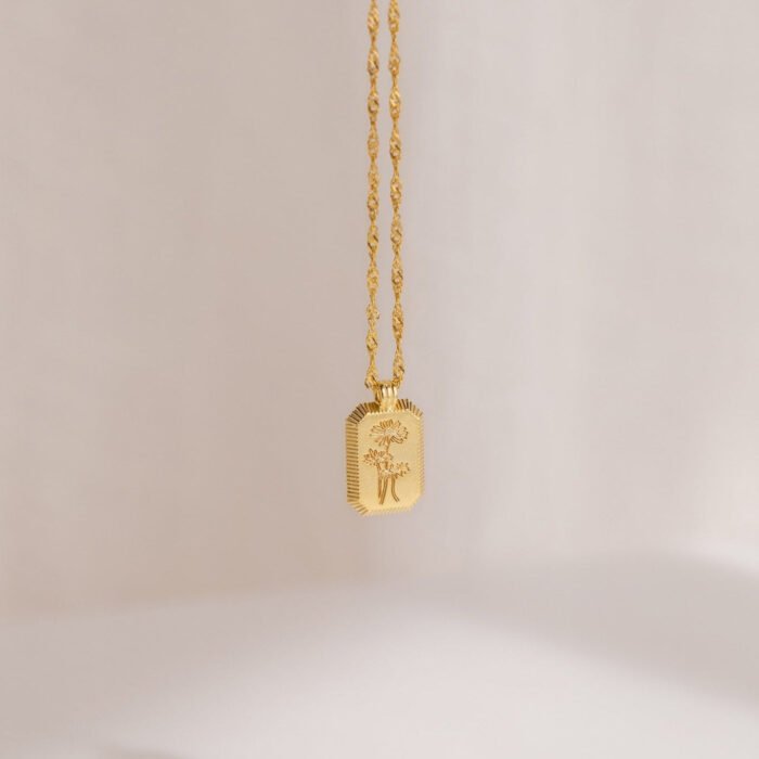 Ribbed Birth Flower Tag Necklace