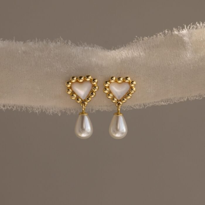 Pearl Heart Beaded Drop Studs