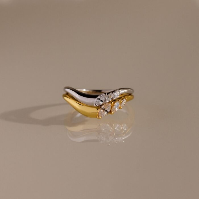 Mixed Metal Diamond Curve Ring Set