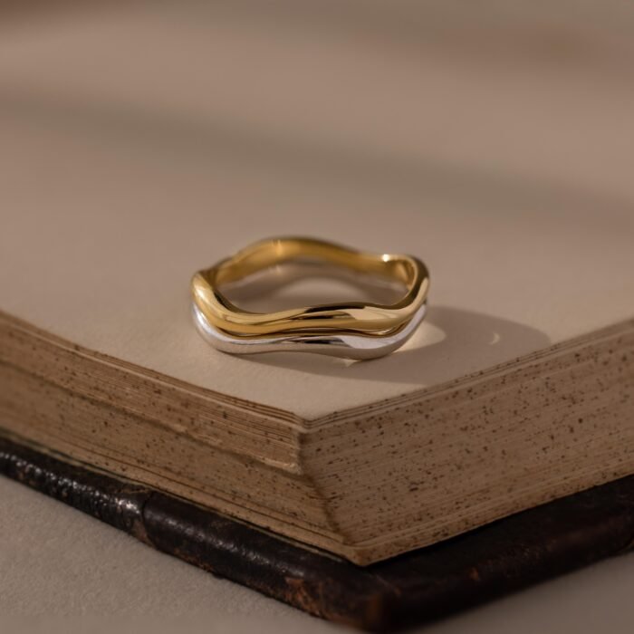 Mixed Metal Wave Ring Set
