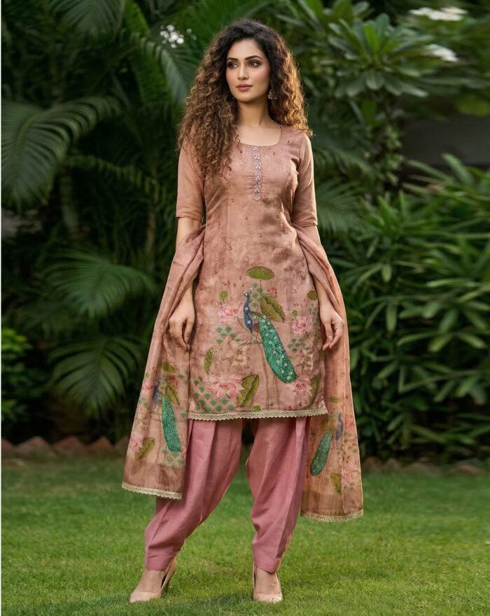 Pink Cotton Silk Plus Size Unstitched Women Salwar Kameez