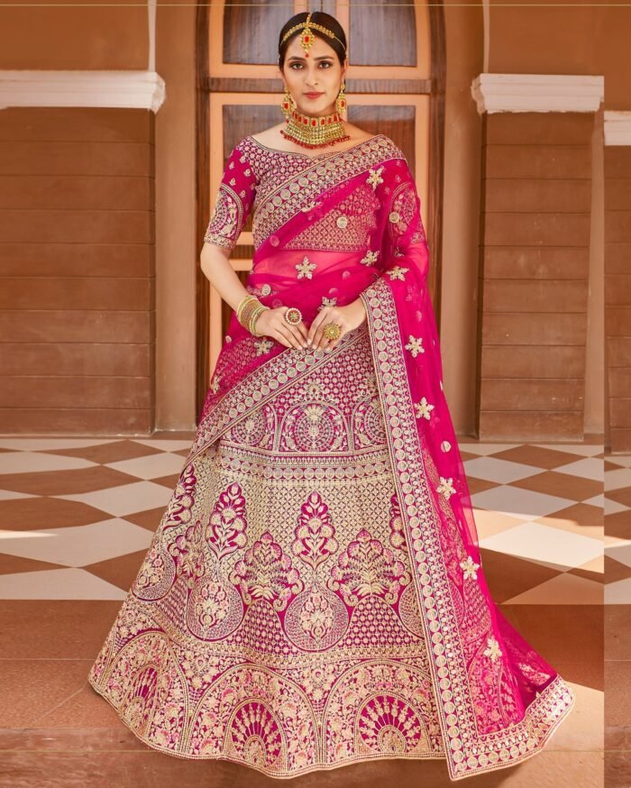 Velvet Pink Women Sequins Work Customized Bridal Lehenga Choli