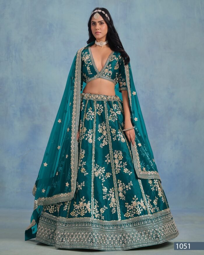 Green Art Silk Unstitched Zari & Sequins Work Women Lehenga Choli