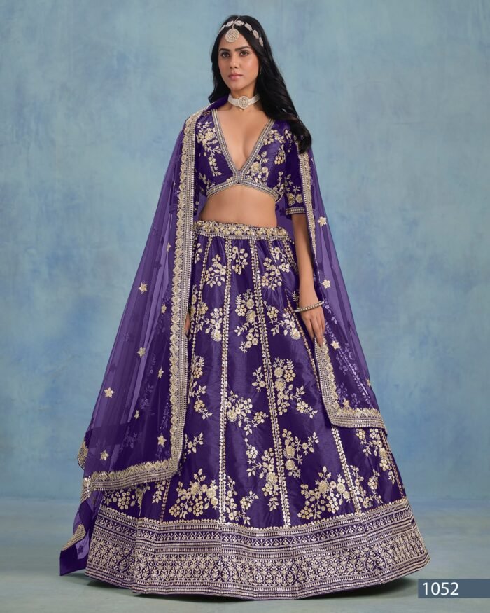 Purple Art Silk Unstitched Zari & Sequins Work Women Lehenga Choli