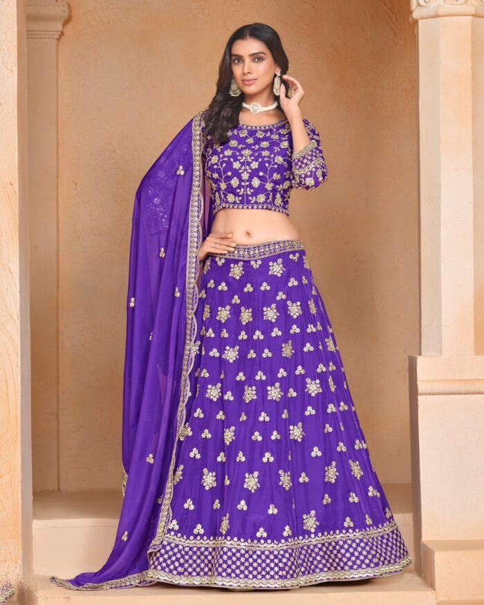 Blue Organza Unstitched Zari & Sequins Work Embroidered Lehenga Choli For Women Girls