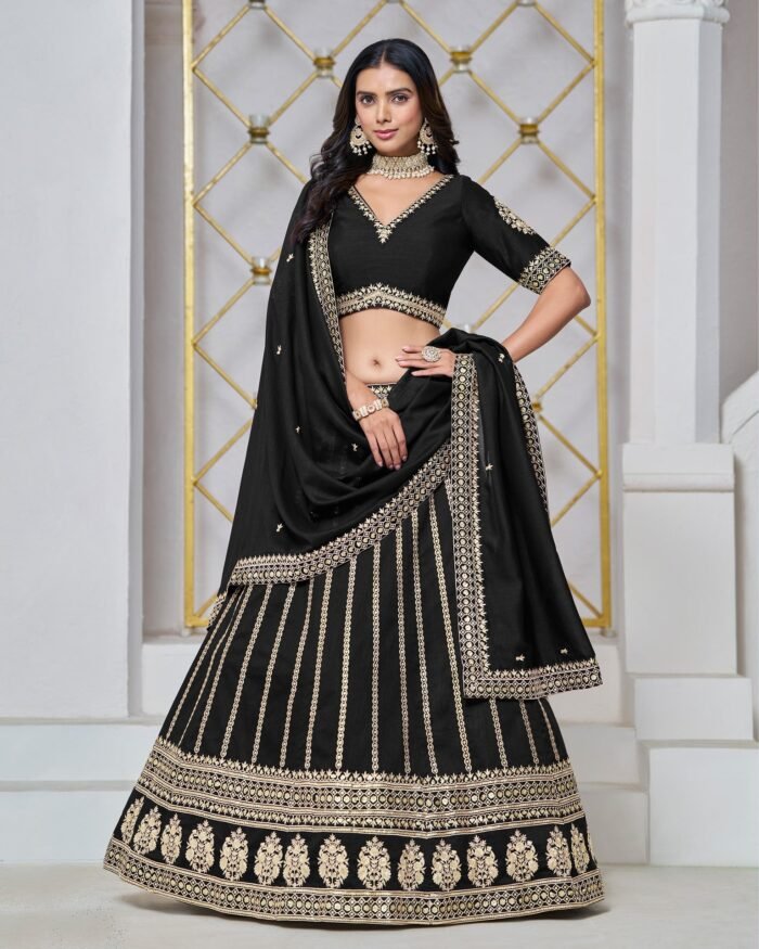 Black Art Silk Unstitched Zari Work Women Lehenga Choli