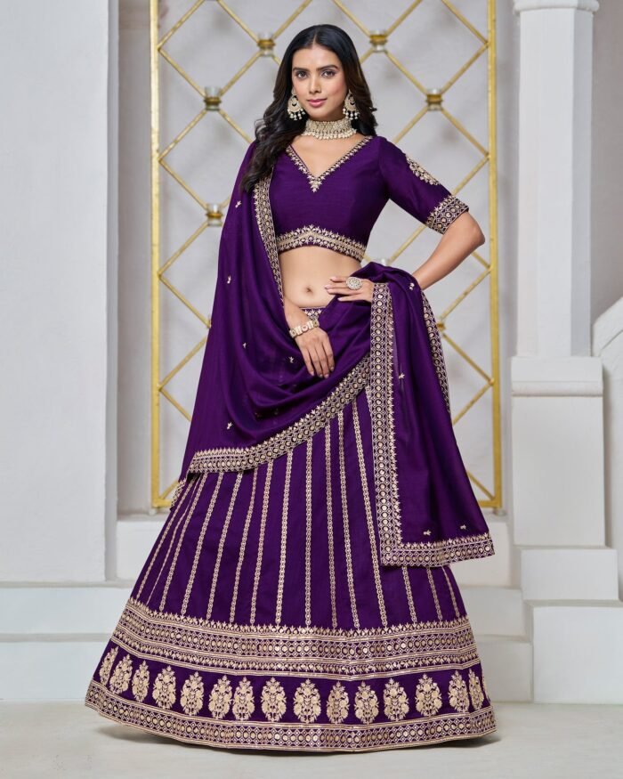 Purple Art Silk Unstitched Zari Work Women Lehenga Choli