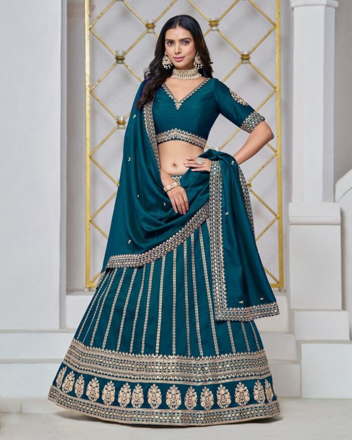 Blue Art Silk Unstitched Zari Work Women Lehenga Choli