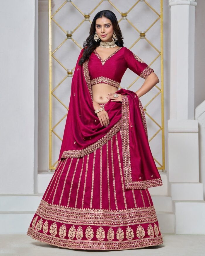Marooon Art Silk Unstitched Zari Work Women Lehenga Choli