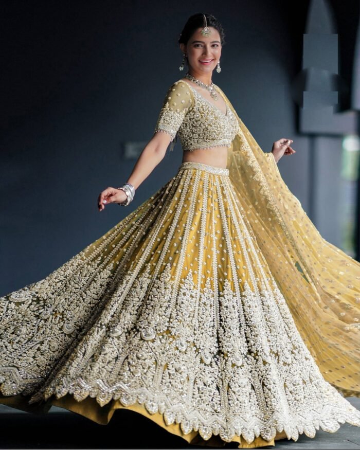 Yellow Net Sequins & Dori Work Lehenga Choli With Net Embroidered Dupatta