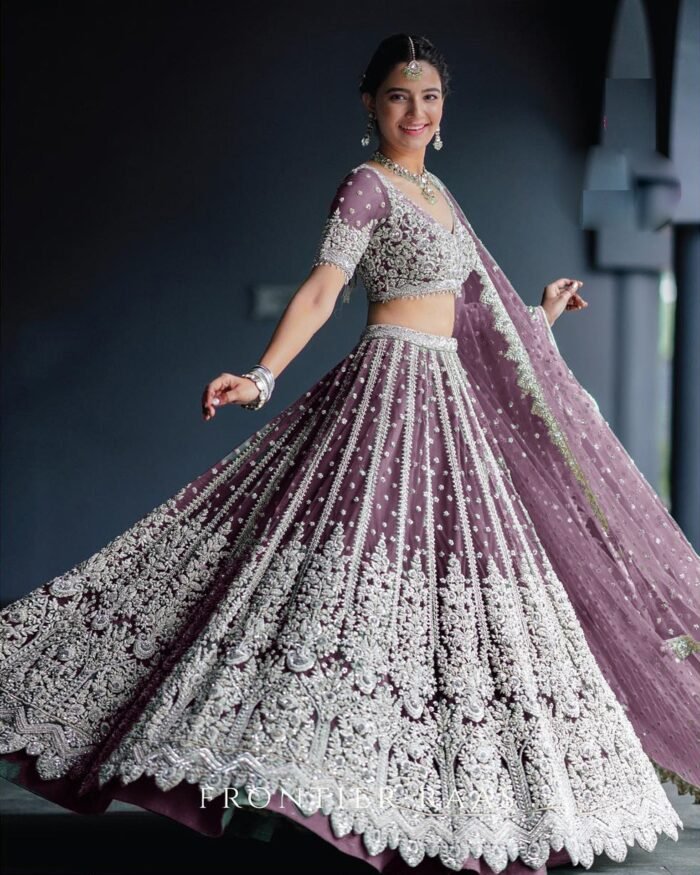 Purple Net Sequins & Dori Work Lehenga Choli With Net Embroidered Dupatta
