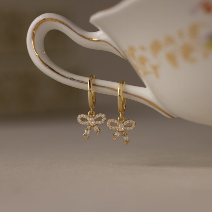 Pave Bow Charm Hoops
